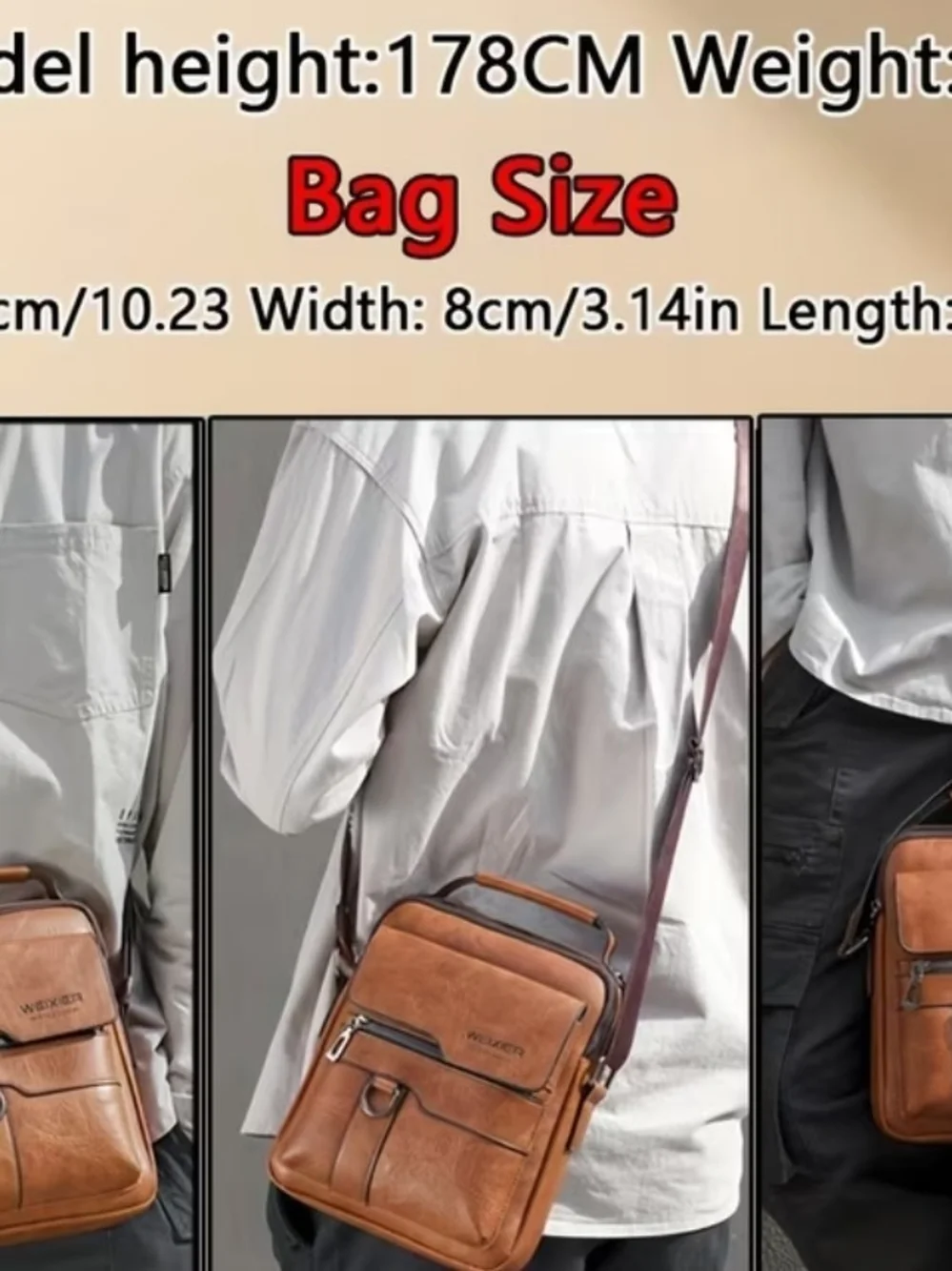 Tan Leather Crossbody Bag for Men